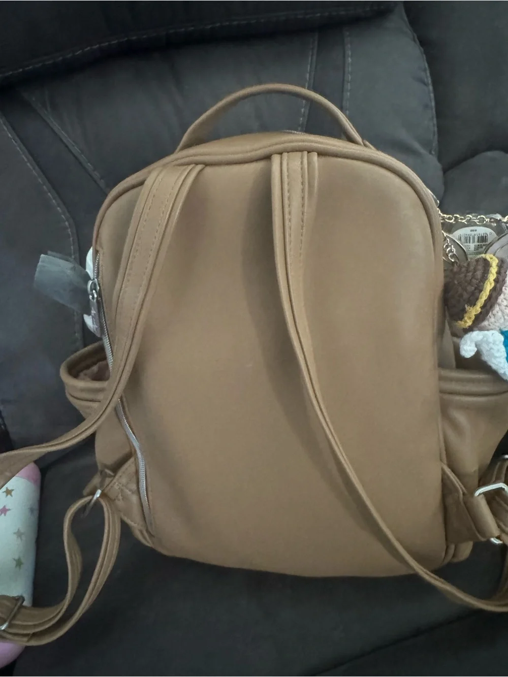 Itzy Ritzy Tan Mini Backpack with Silver Hardware